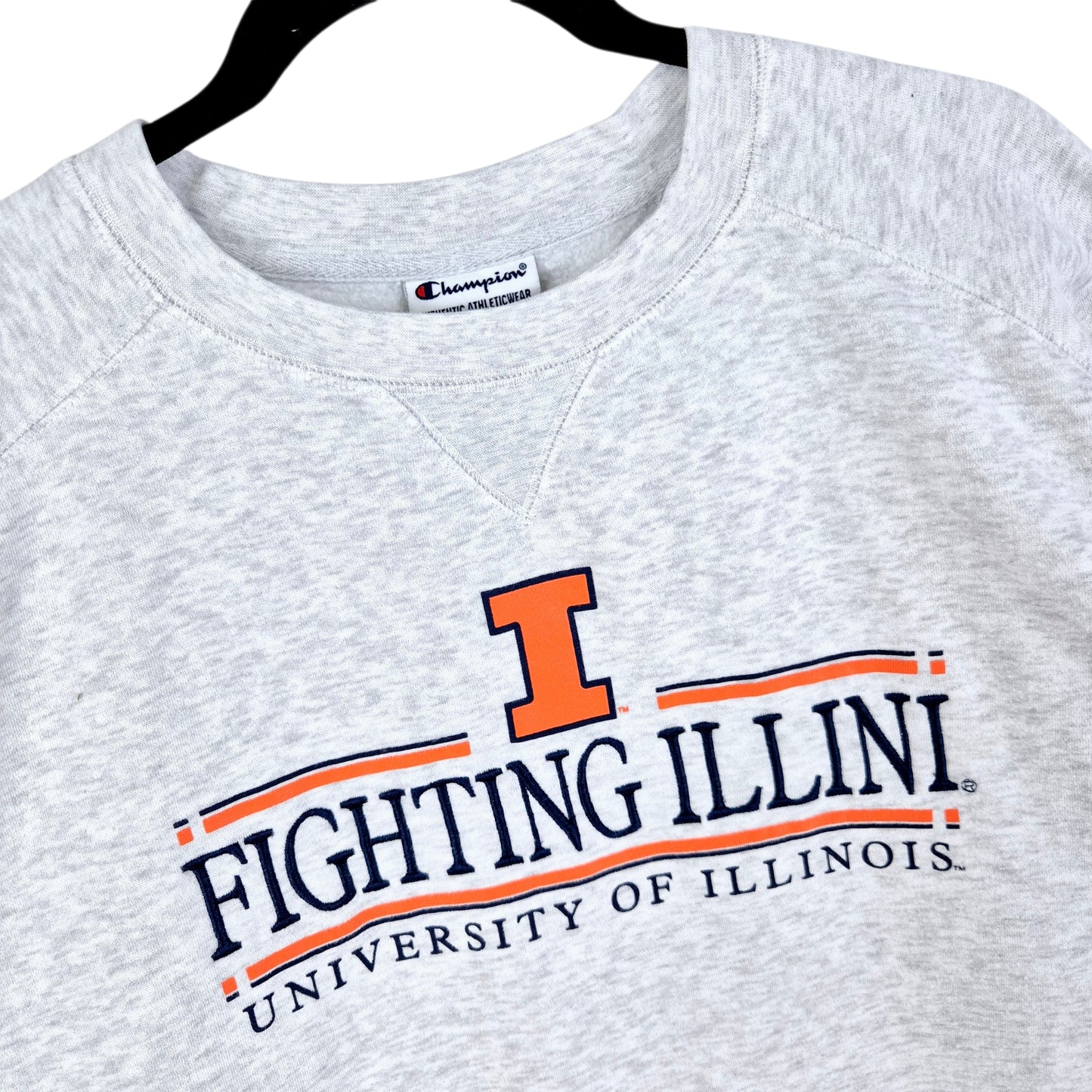 Champion Illinois Uni Fighting Illini Light Grey Embroidered Sweater Size XL