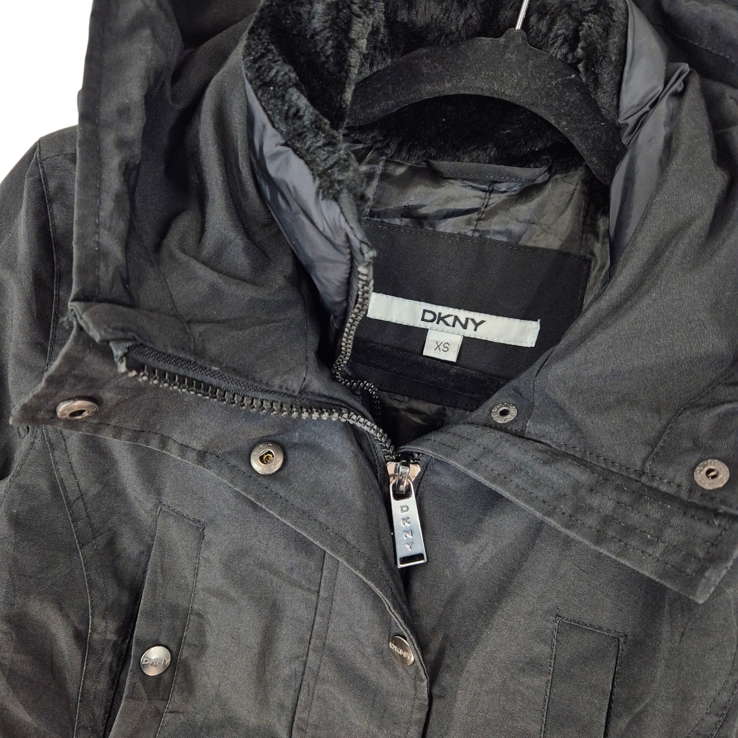 DKNY Womens Black Quilted Trench Coat Jacket Size XS
