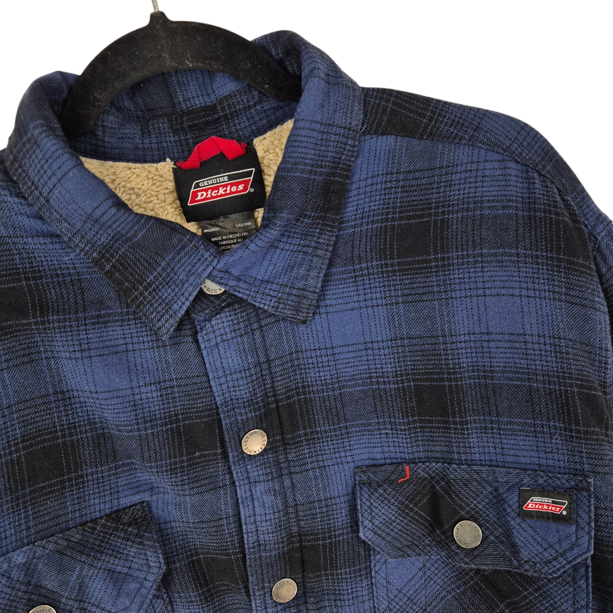 DIckies Dark Blue Checkered Fleece Insulated Button Jacket Size XL