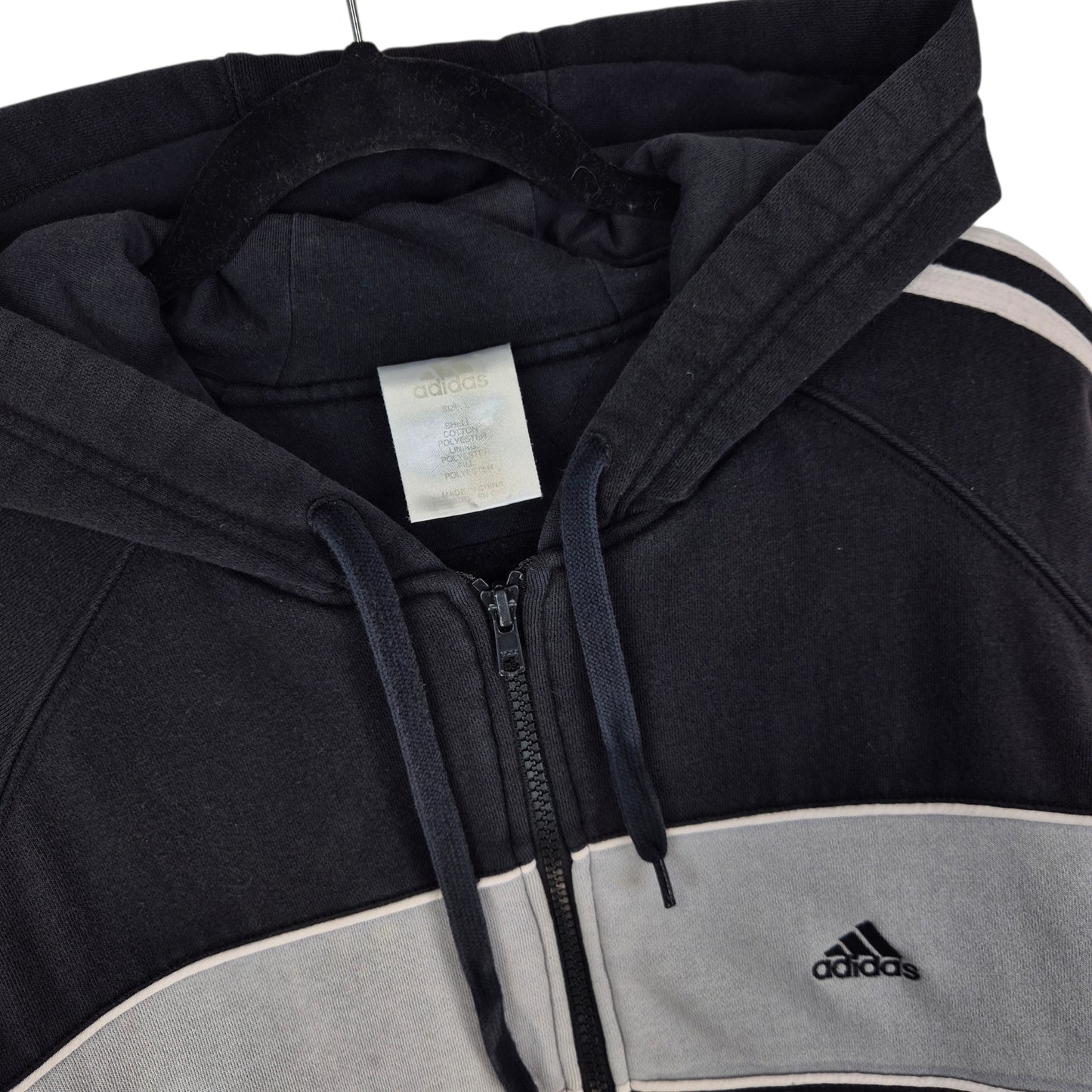Vintage Adidas 2000's Black Heavy Insulated Embroidered Zip Hoodie Size L