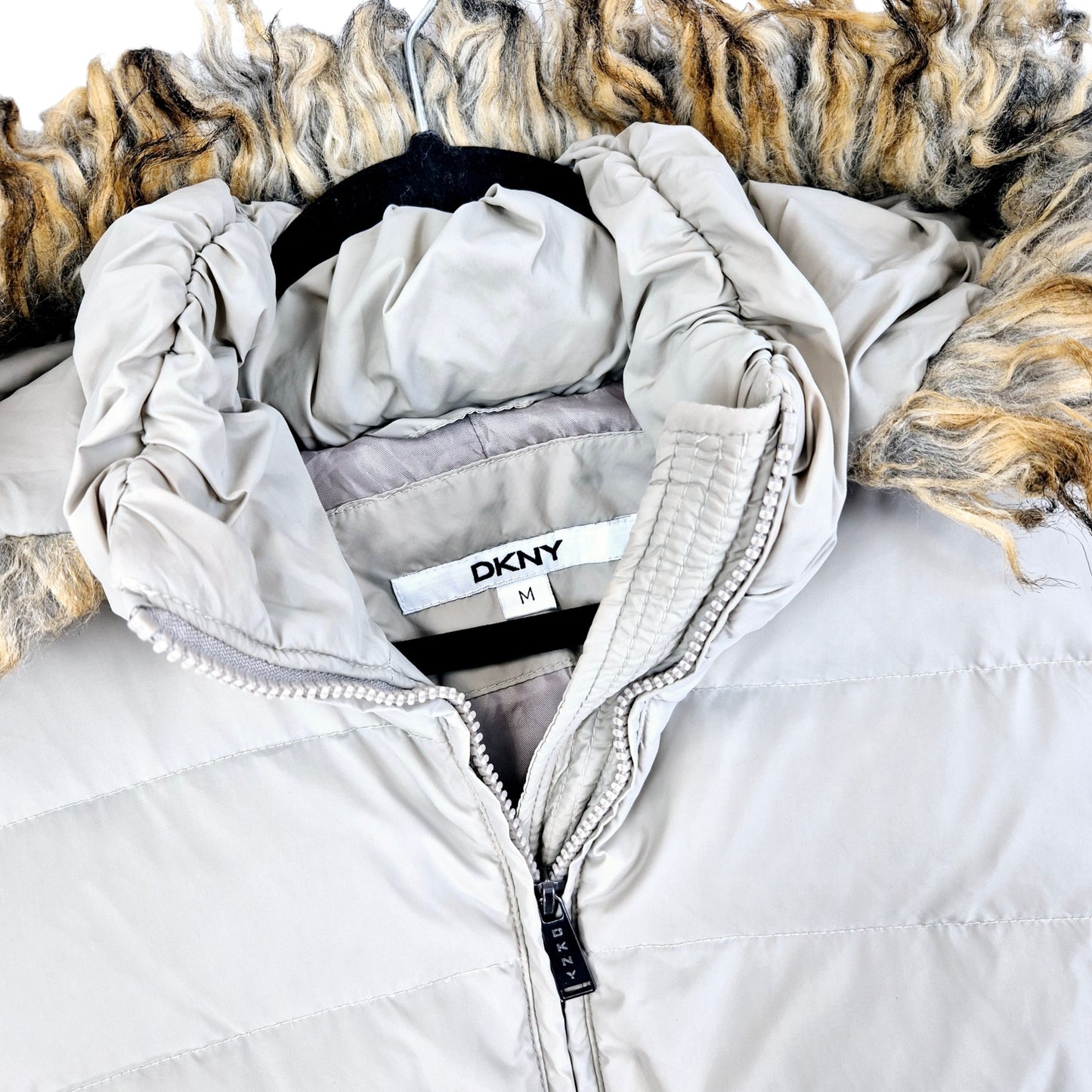 DKNY Womens Cream Brown Puffer Jacket Size M