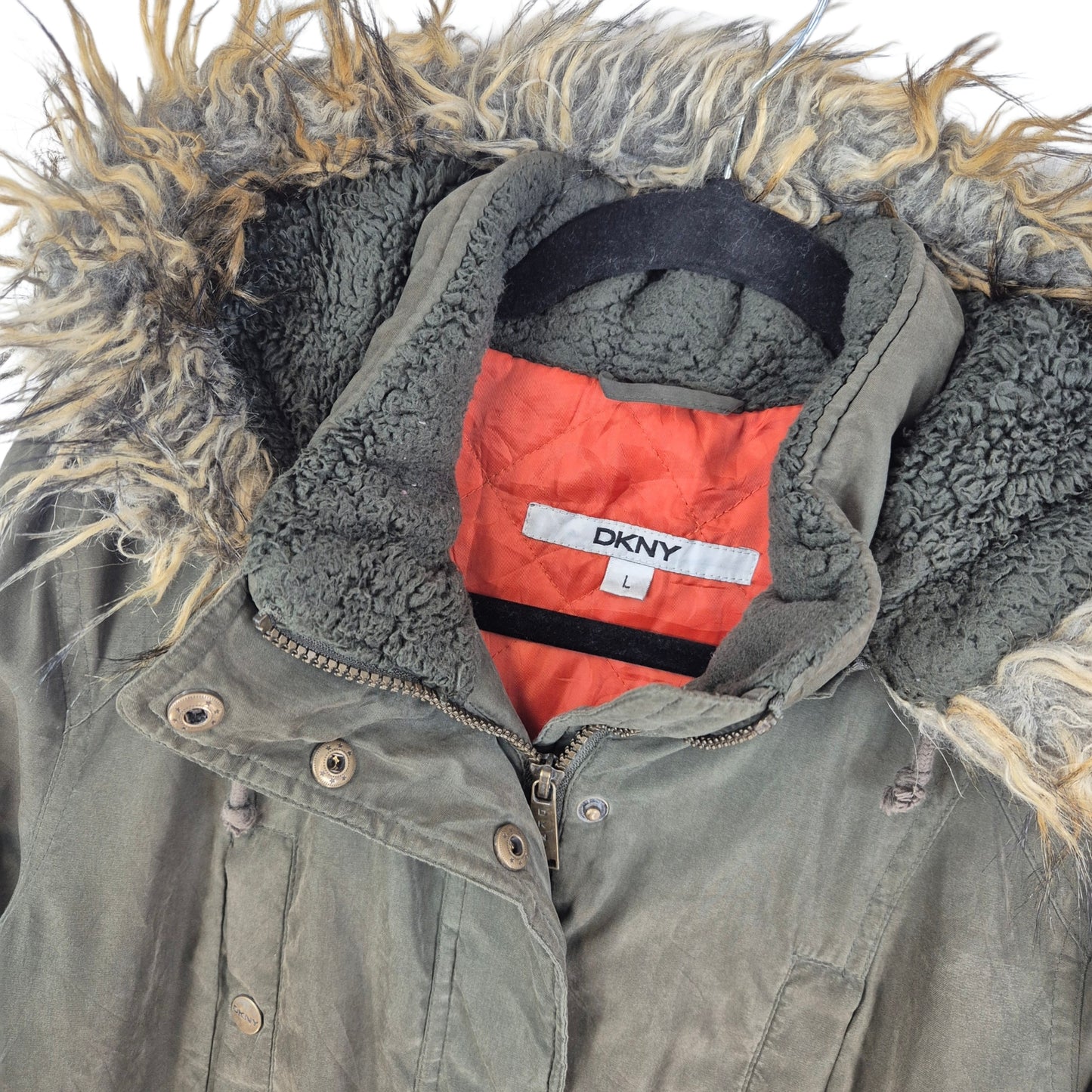 DKNY Olive Green Heavy Quilted Trench Jacket Size L