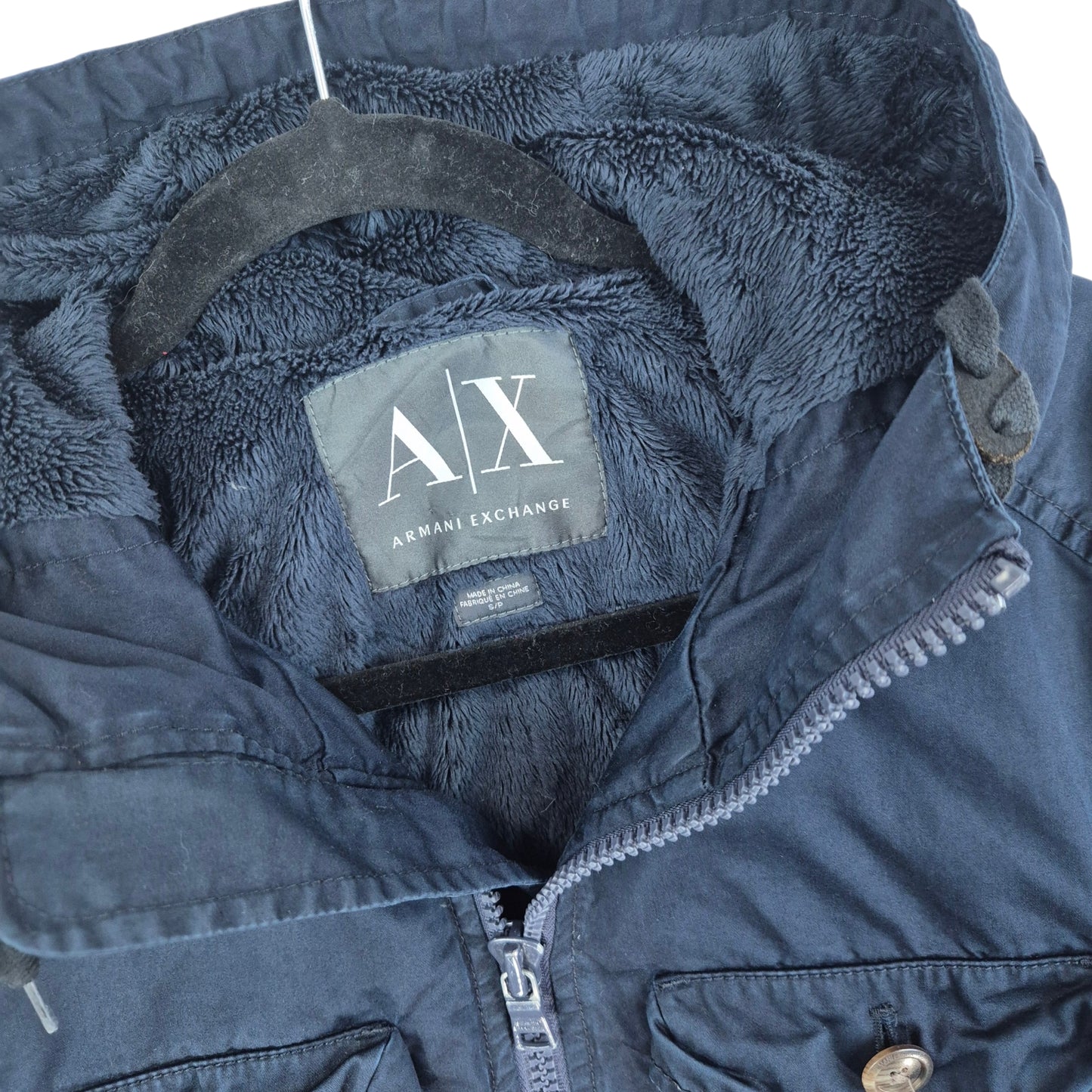 Armani Exchange Dark Blue Fleece Insulated Jacket Size S