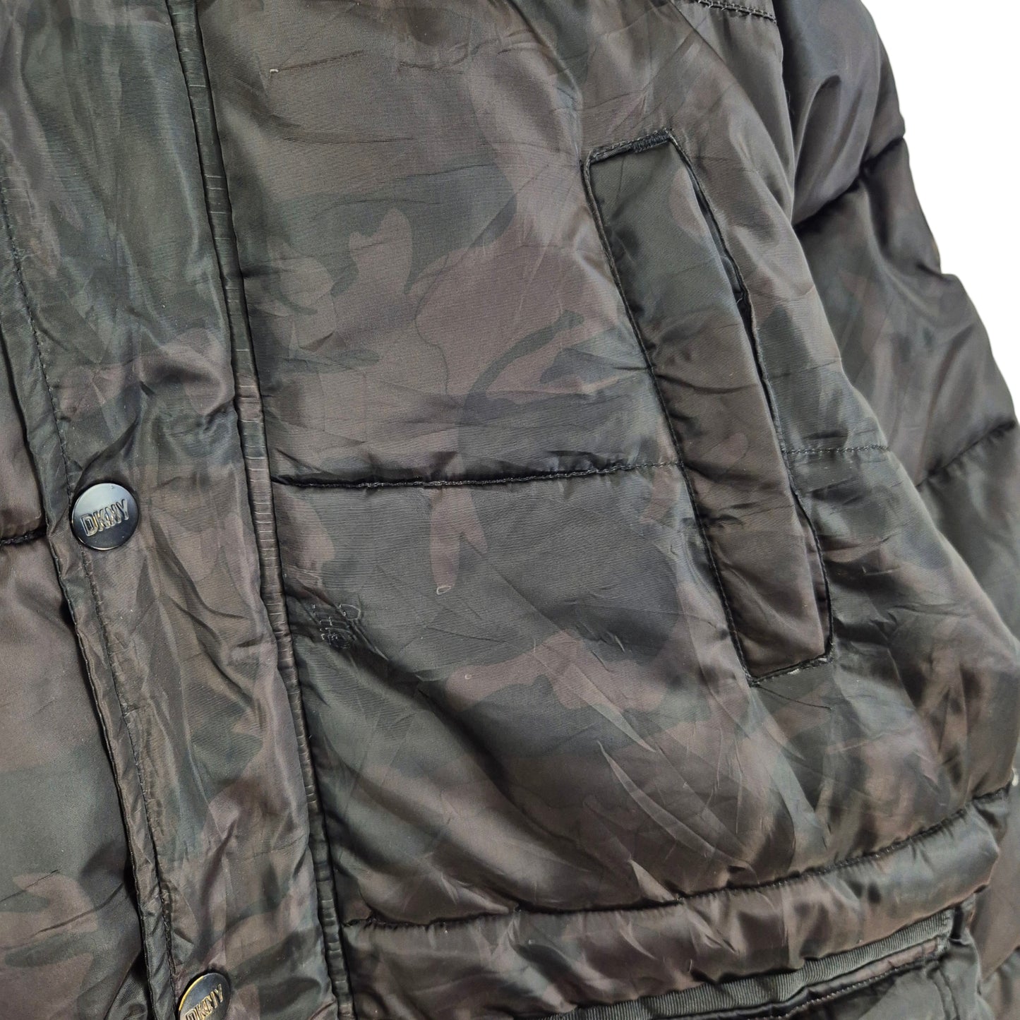 DKNY Black Camo Puffer Jacket Size S