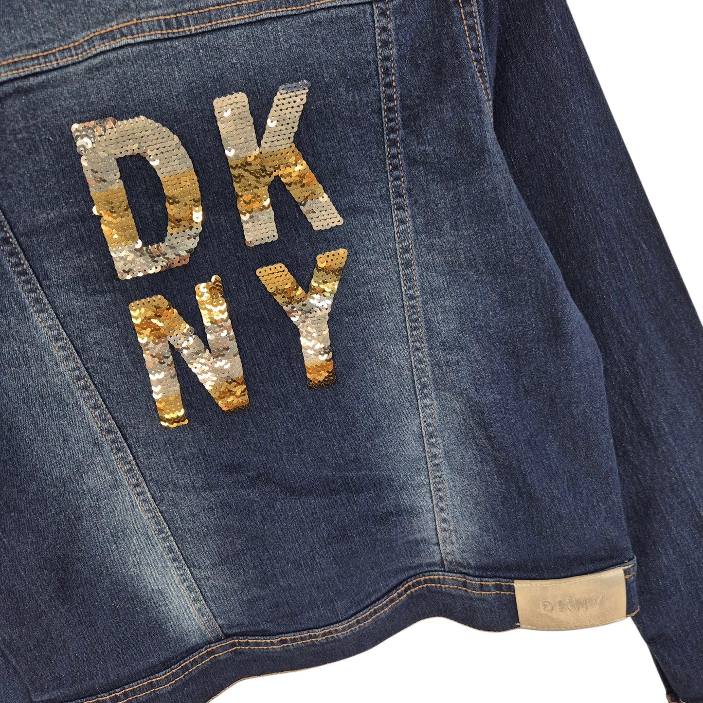 DKNY Womens Dark Blue Sequin Denim Jacket Size S