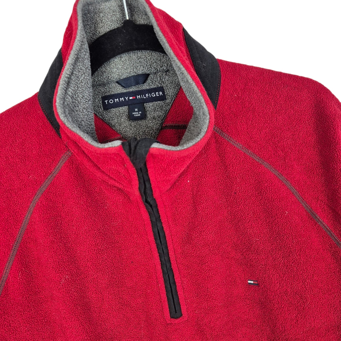 Vintage Tommy Hilfiger Red Quarter Zip Fleece Jumper Size M