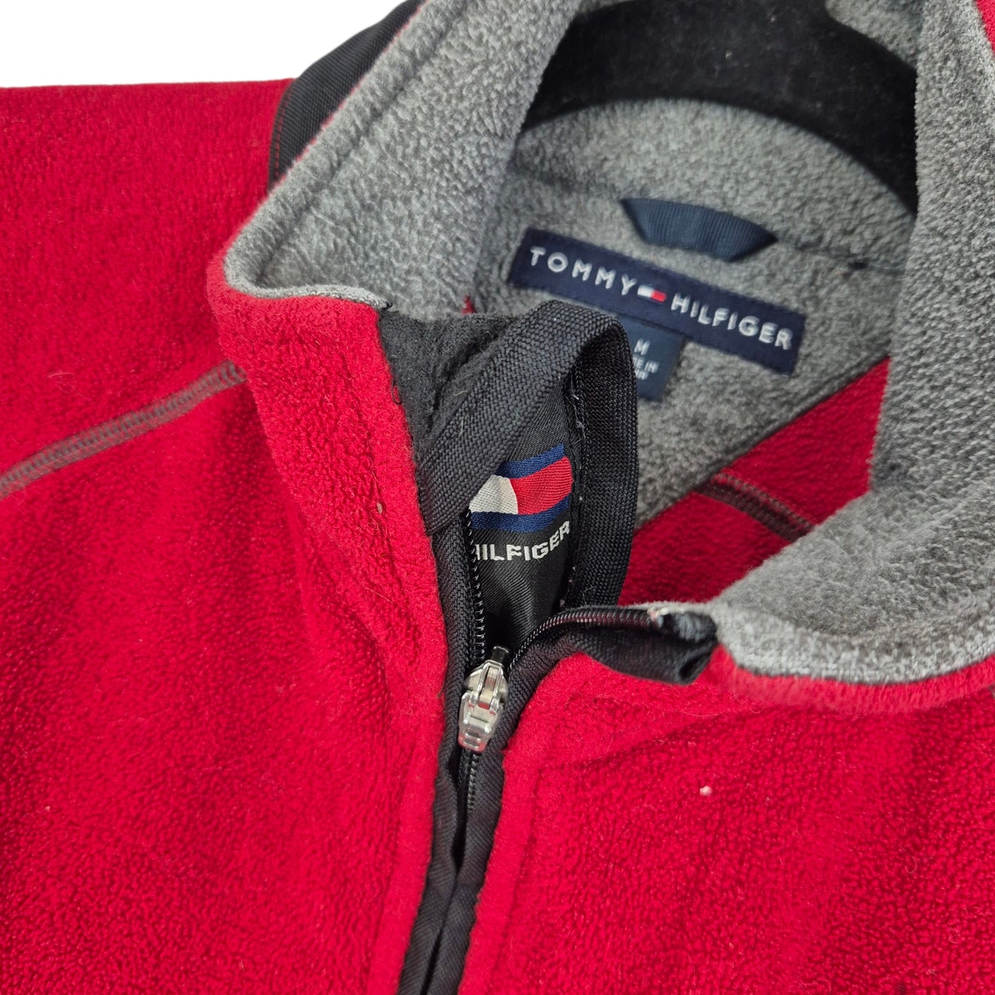 Vintage Tommy Hilfiger Red Quarter Zip Fleece Jumper Size M