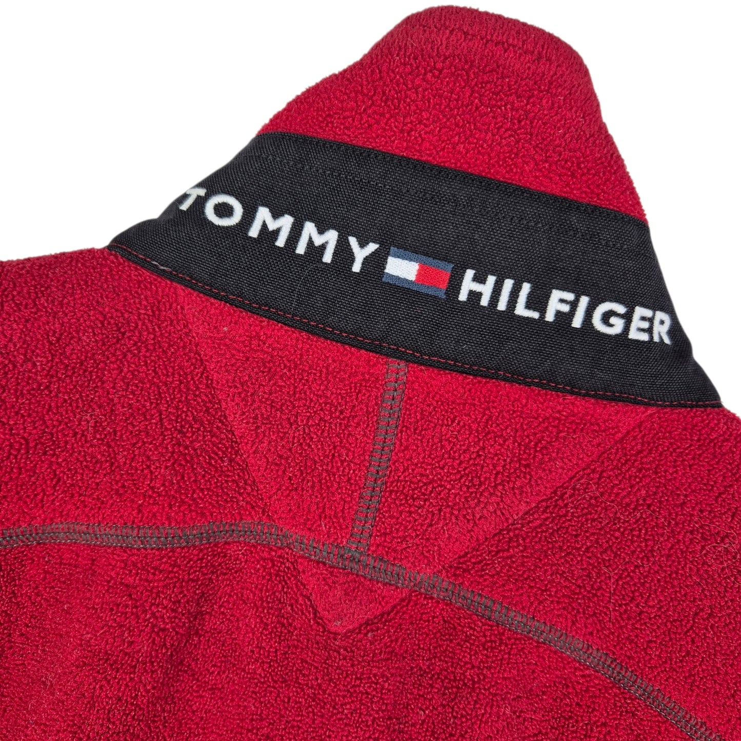 Vintage Tommy Hilfiger Red Quarter Zip Fleece Jumper Size M