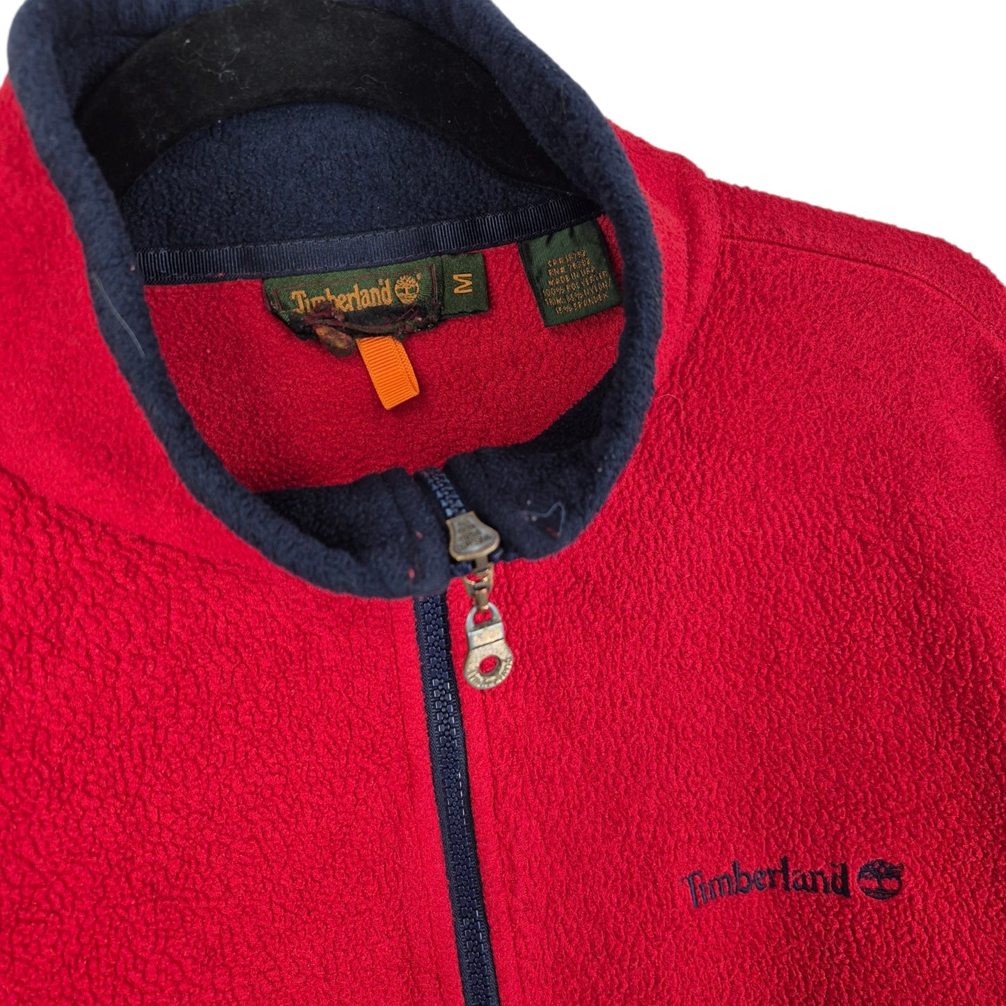 Vintage Timberland 90's Red USA Made Fleece Zip Jumper Size M