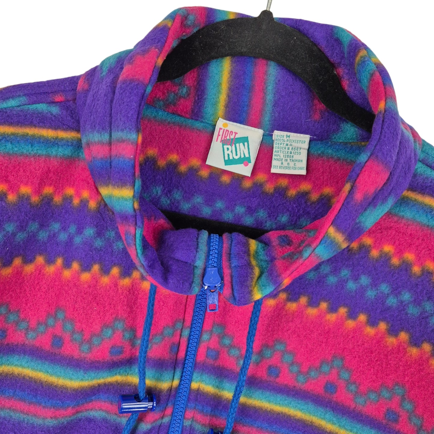 Vintage First Run 90's Colourful Quarter Zip Fleece Jumper Size M