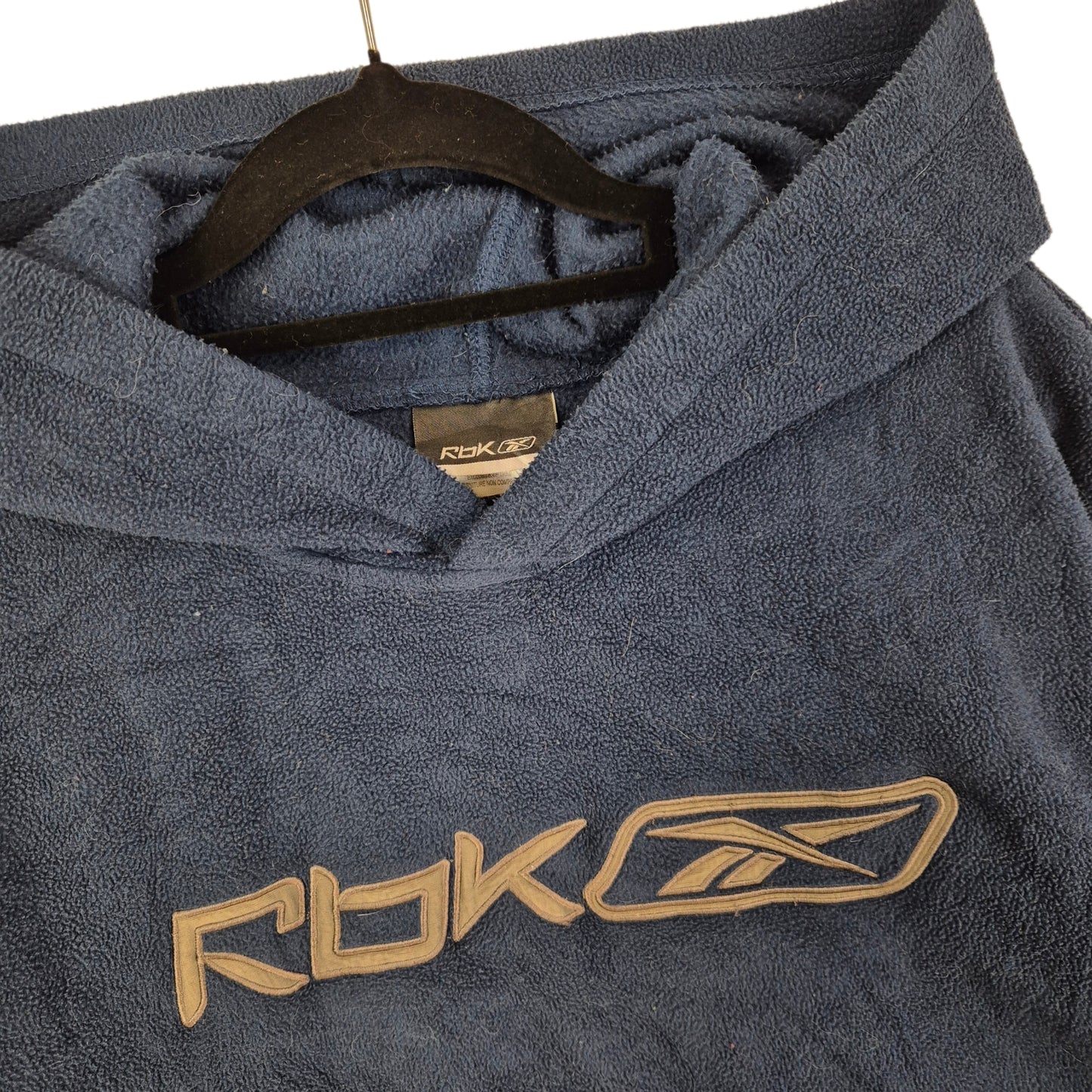 Vintage Reebok 2000's Dark Blue Embroidered Fleece Hoodie Size M