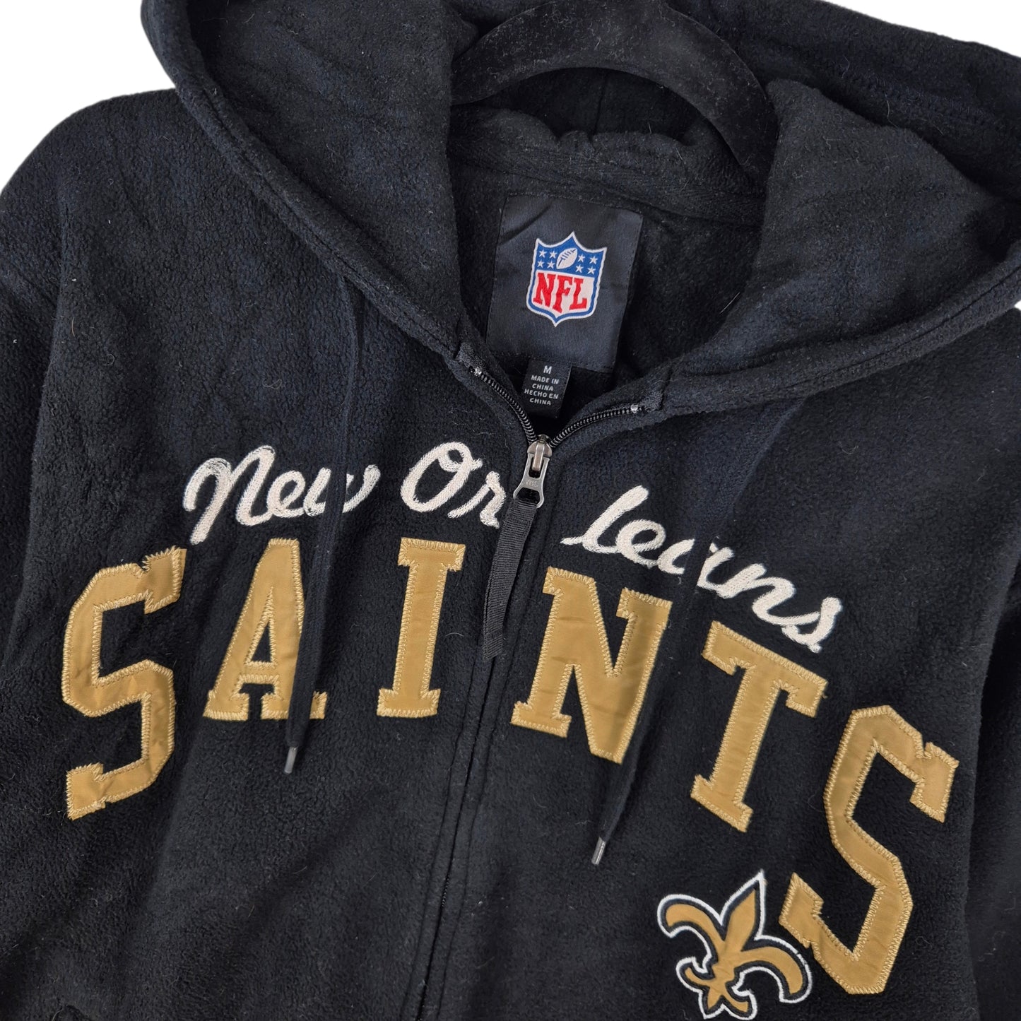 NFL New Orleans Saints Black Embroidered Fleece Zip Hoodie Size M