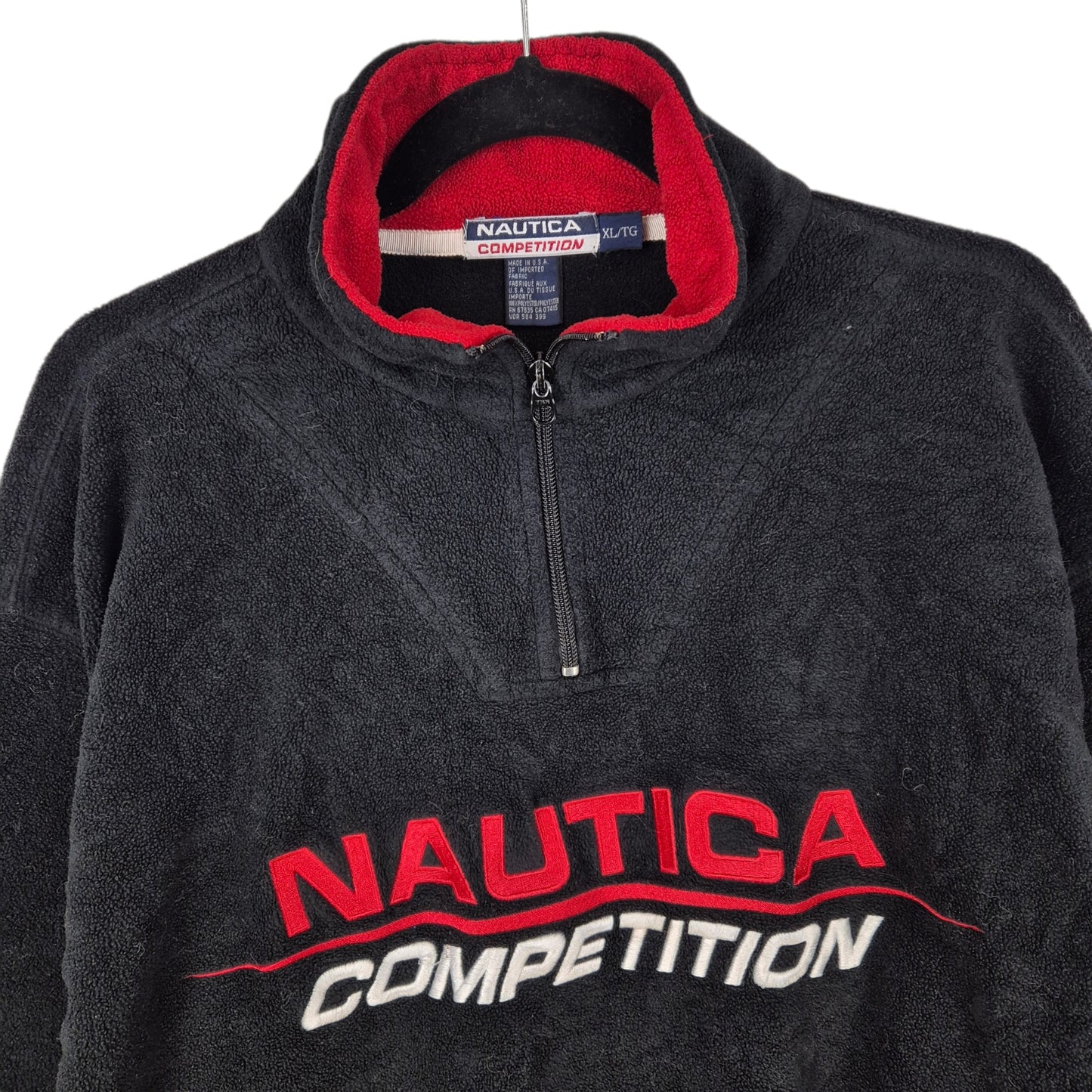 Vintage Nautica Competition 90's Black Embroidered USA Fleece Jumper Size XL