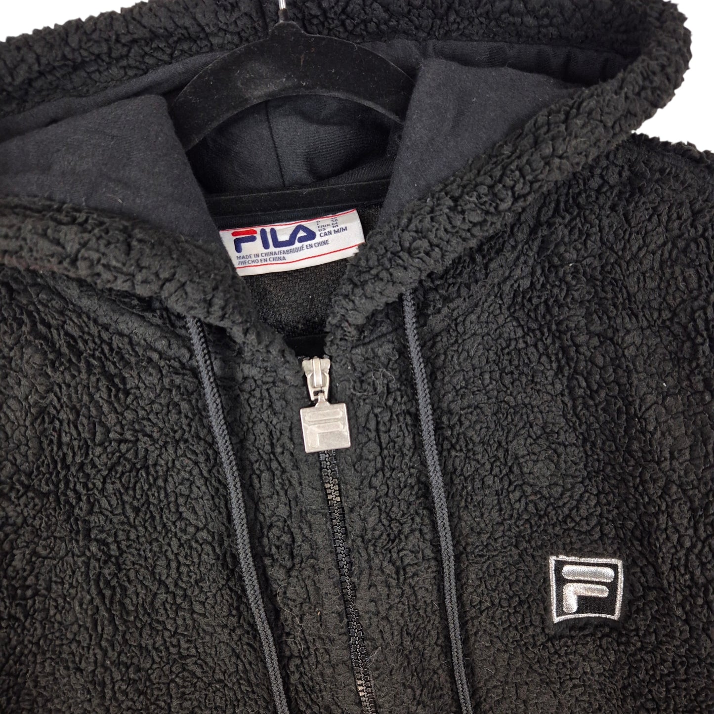 FILA Black Oversized Embroidered Fleece Zip Hoodie Size M