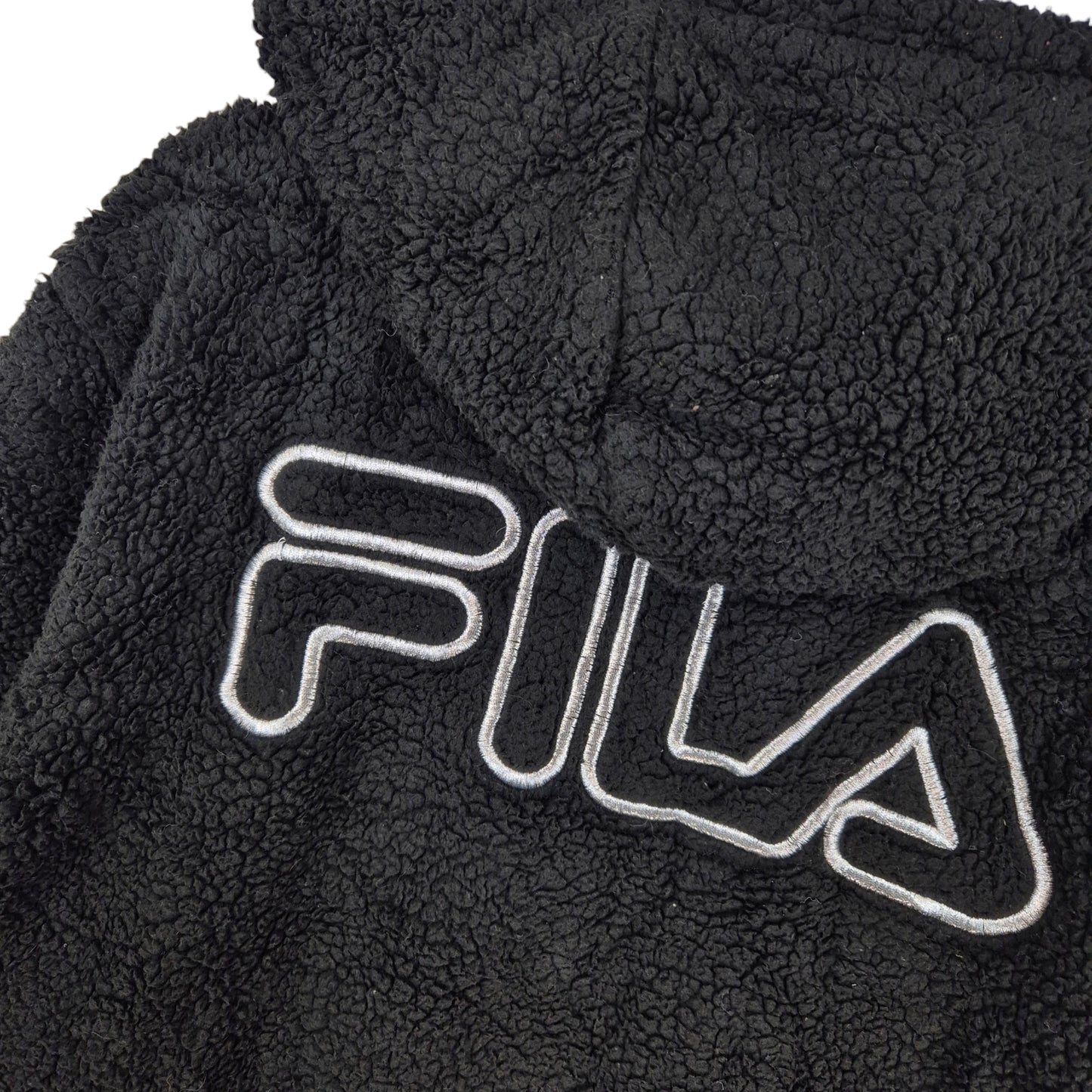 FILA Black Oversized Embroidered Fleece Zip Hoodie Size M