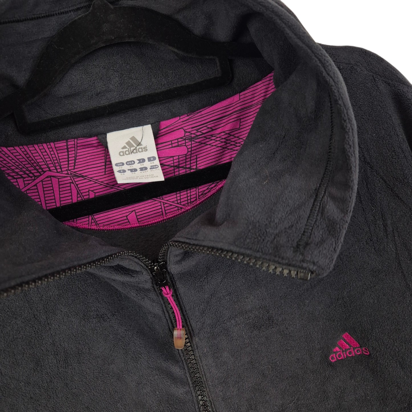 Vintage Adidas 2000's Womens Dark Grey Fleece Zip Jumper Size XL