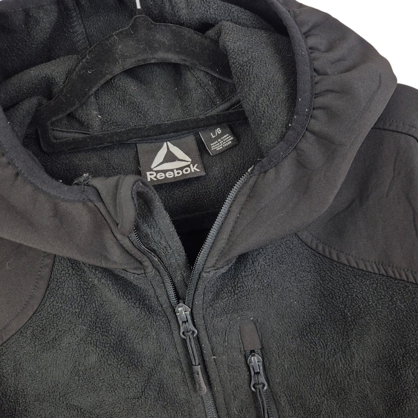 Reebok Black Hooded Fleece Zip Jumper Size L