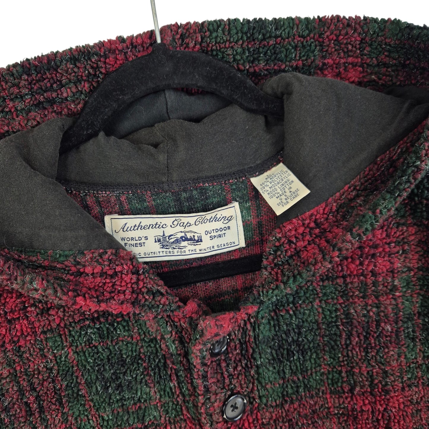 Vintage Authentic Gap Clothing 90's Red & Green USA Made Fleece Hoodie Size L