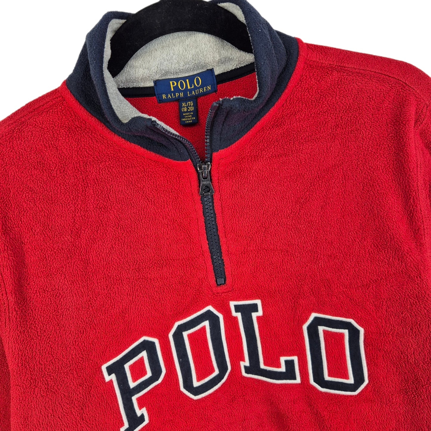 Polo Ralph Lauren Red Embroidered Quarter Zip Fleece Jumper Size S