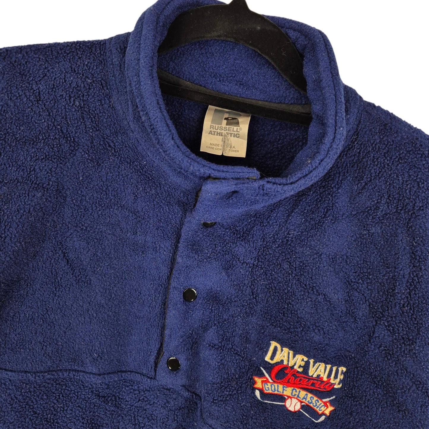 Vintage Russell Athletic 90's Dave Valle Golf Classic Blue Fleece Jumper Size L