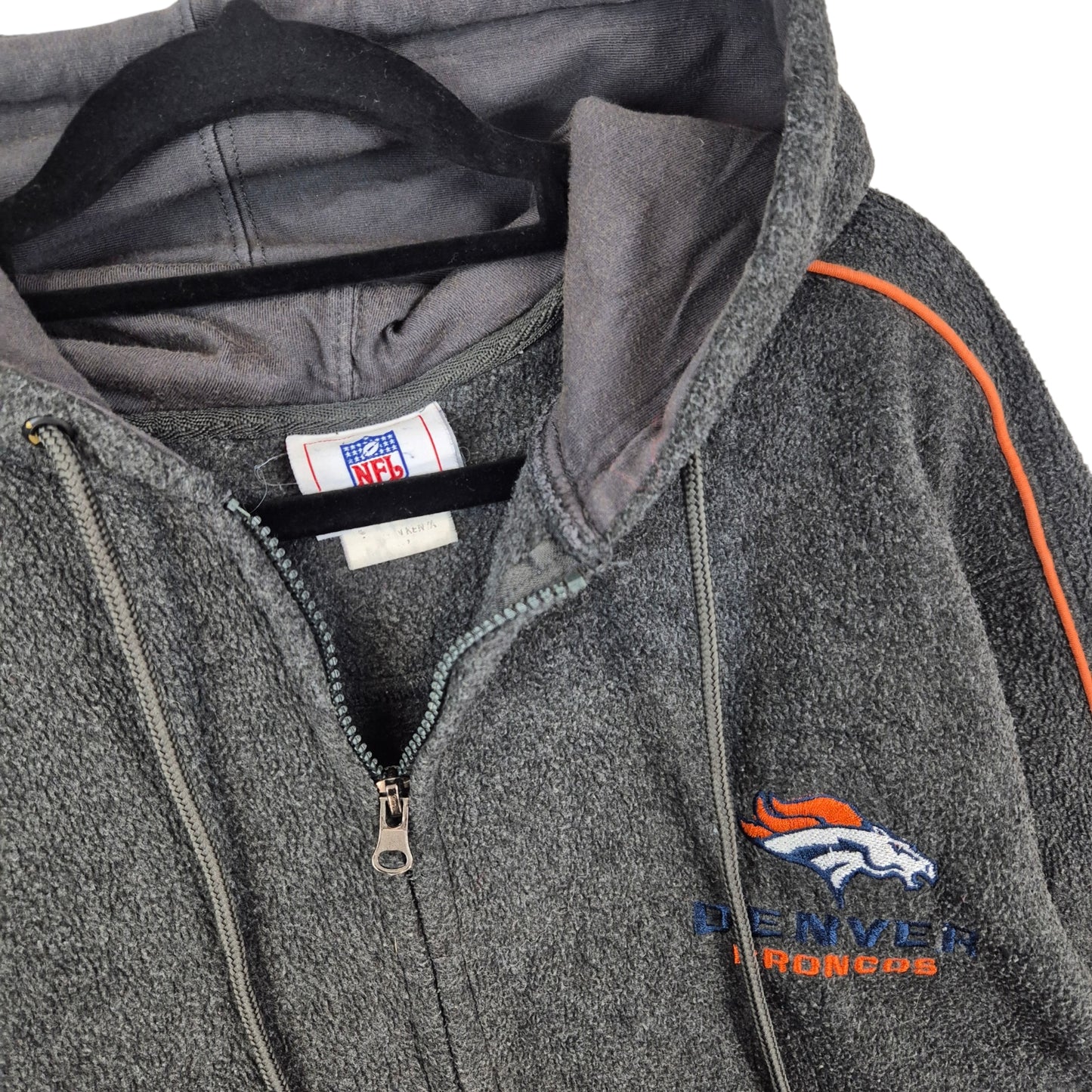 NFL Denver Broncos Grey Fleece Zip Hoodie Size L
