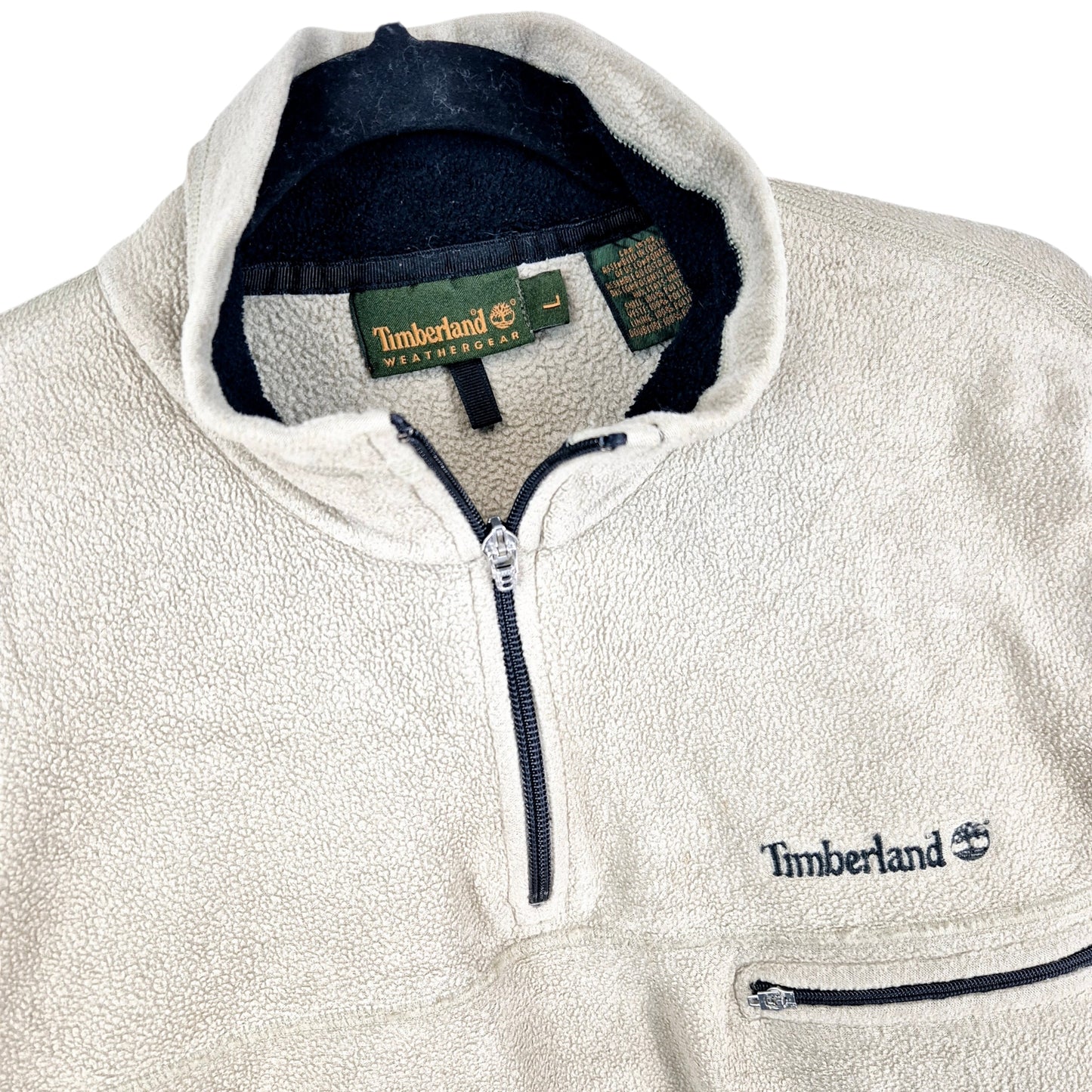 Vintage Timberland 90's Cream Brown Quarter Zip Fleece Jumper Size L