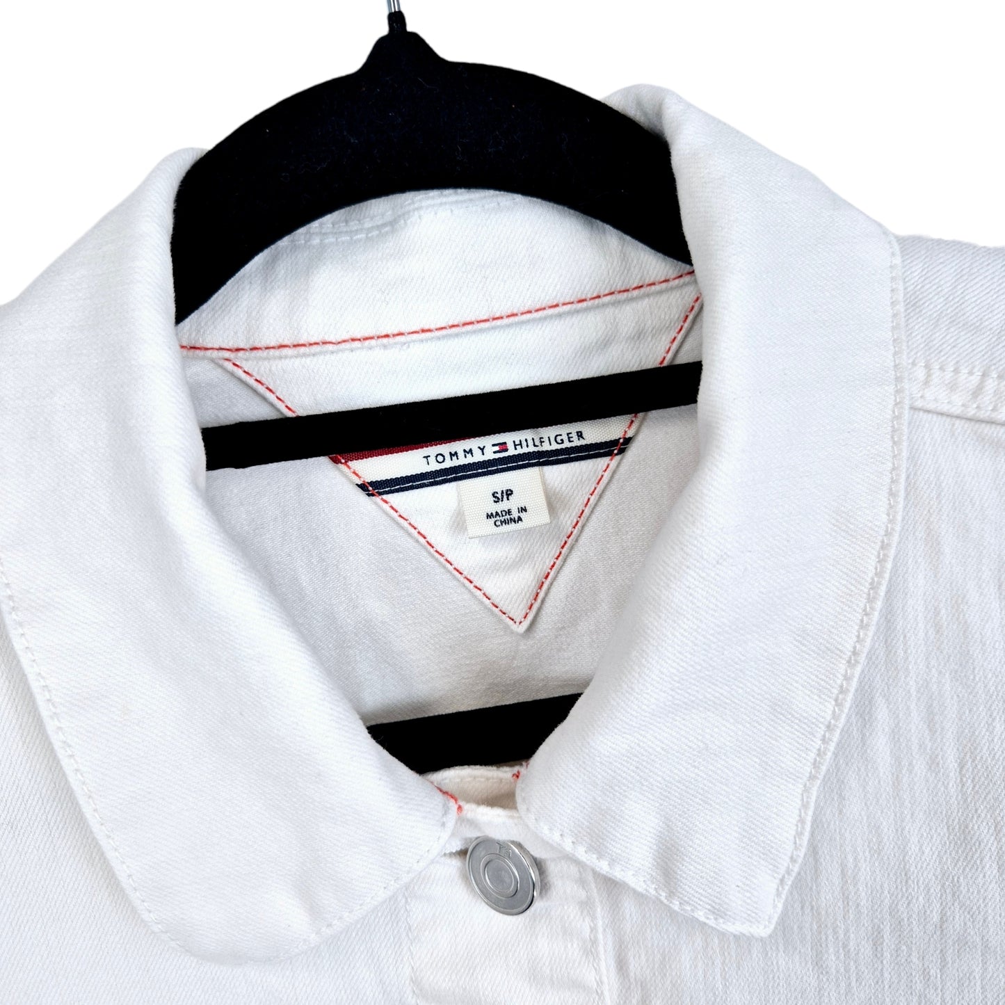 Tommy Hilfiger Womens White Stretch Denim Jacket Size S