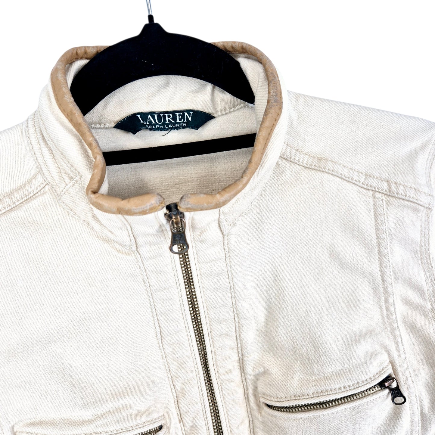 Ralph Lauren Green Label Womens Cream Brown Stretch Denim Jacket Size S
