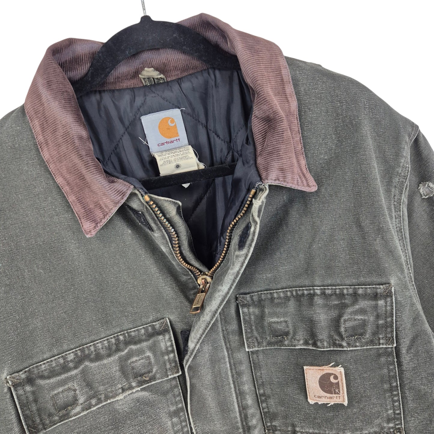 Vintage Carhartt 90's Khaki Green Extra Heavy Quilted Denim Jacket Size L