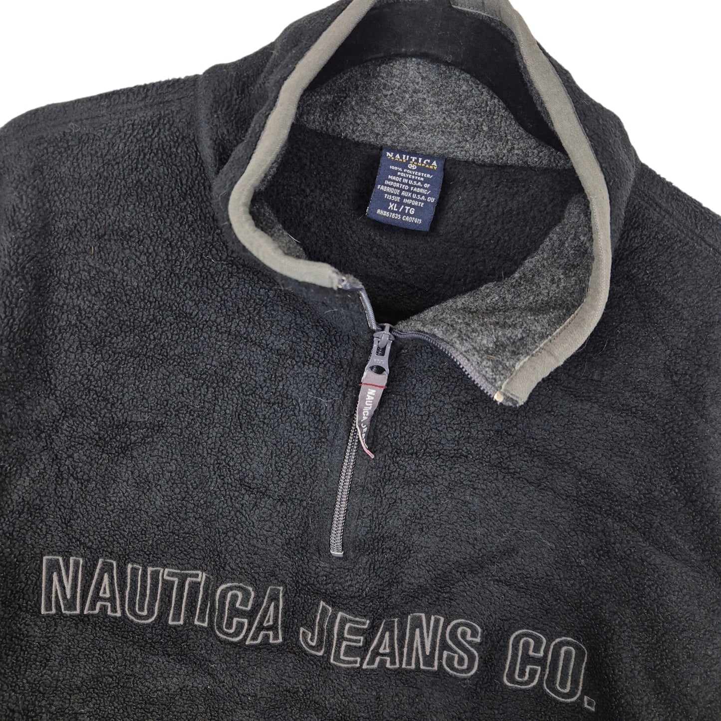 Vintage Nautica Jeans 90's Black USA Made Fleece Jumper Size XL