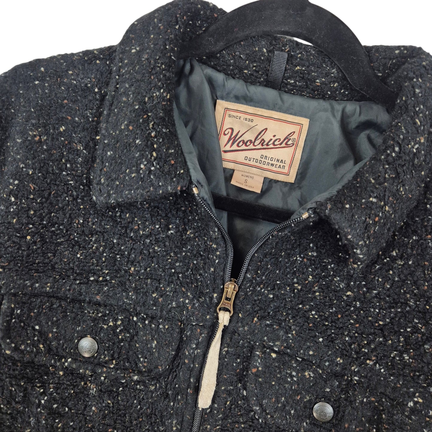 Vintage Woolrich 90's Womens Black USA Made Fleece Zip Jumper Size S