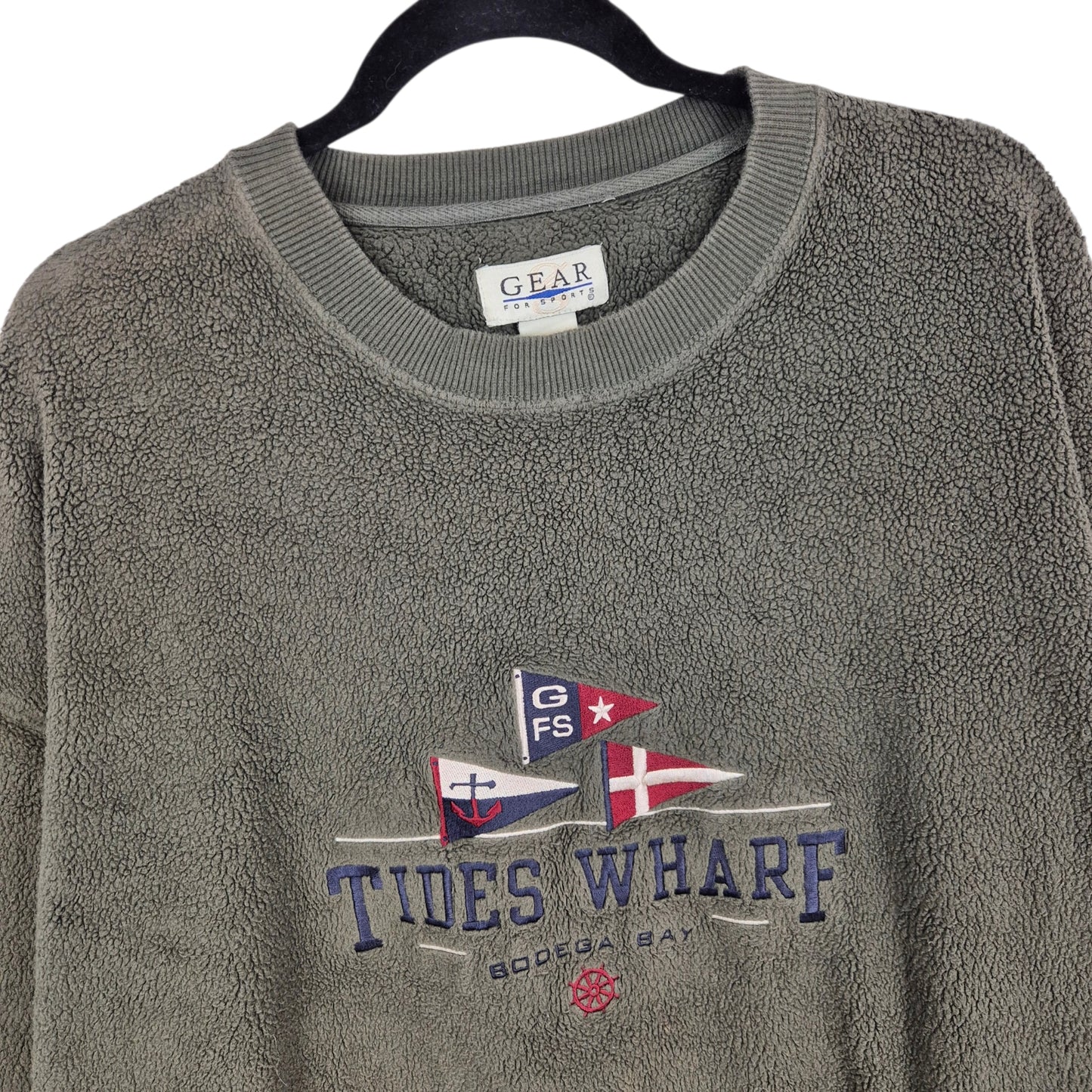 Vintage Tides Wharf Bodega Bay 90's Olive Green Fleece Jumper Size XL