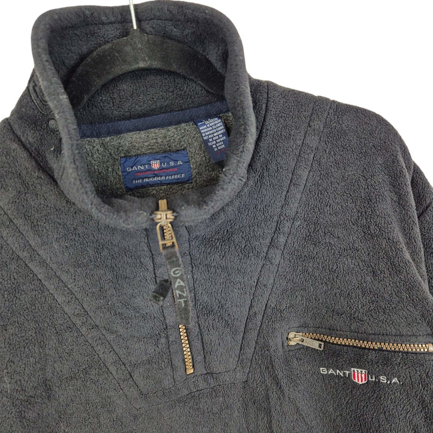 Vintage GANT USA Black Quarter Zip Fleece Jumper Size L