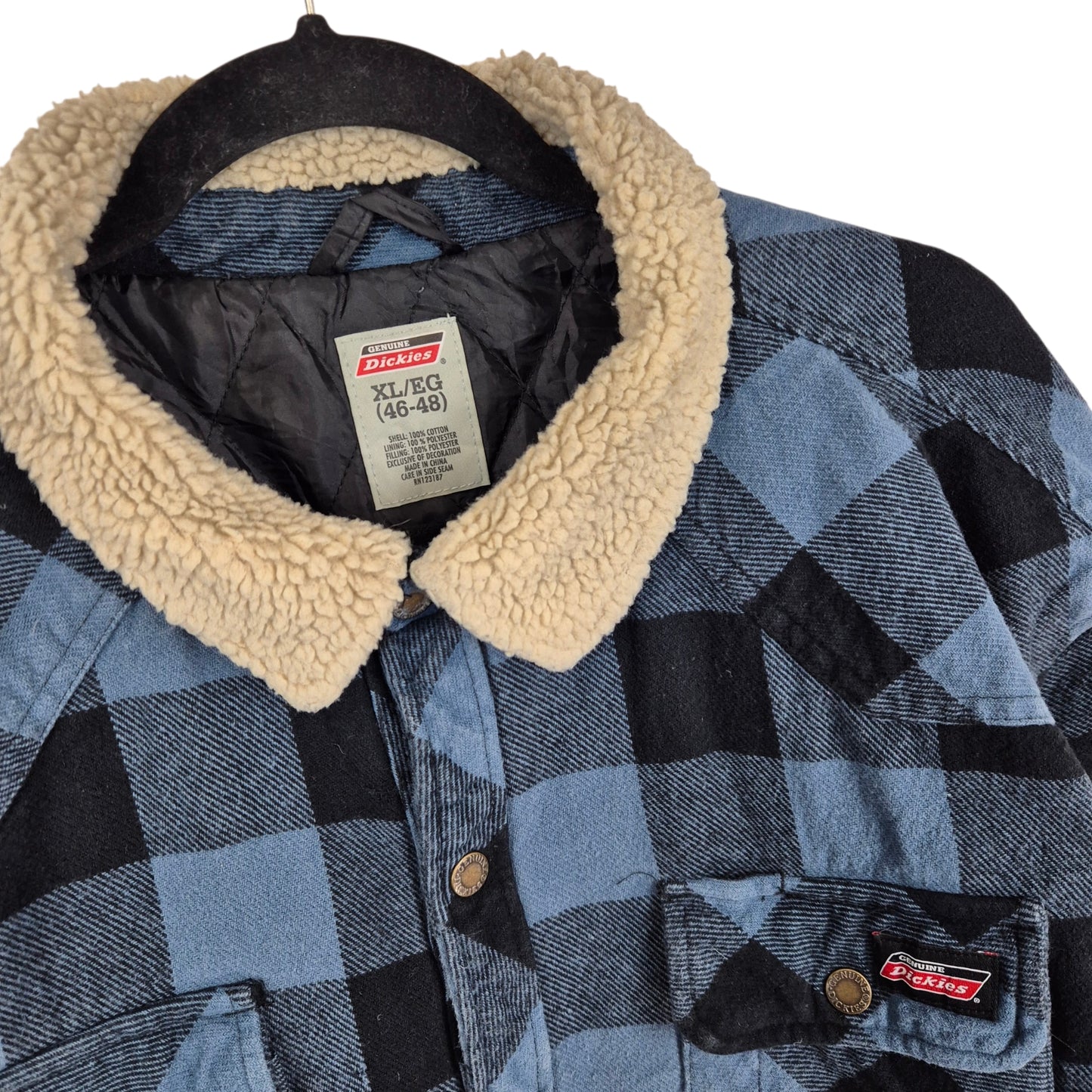 Dickies Black & Blue Checkered Quilted Button Jacket Size XL