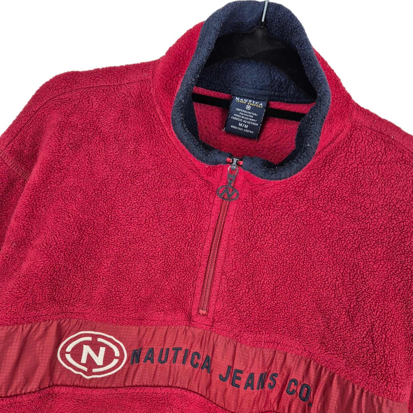 Vintage Nautica Jeans 90's Red Quarter Zip Fleece Jumper Size M