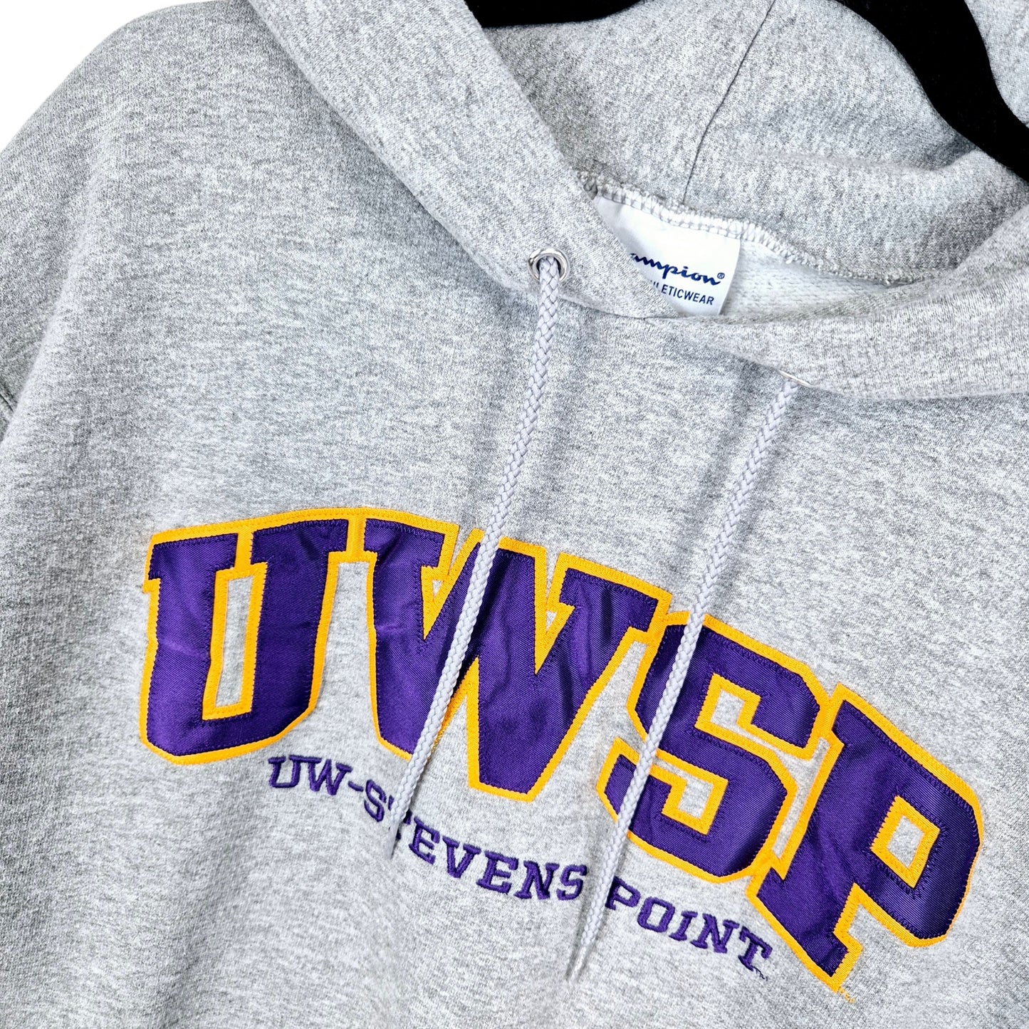 Champion UW Stevens Point Light Grey Embroidered Hoodie Size L