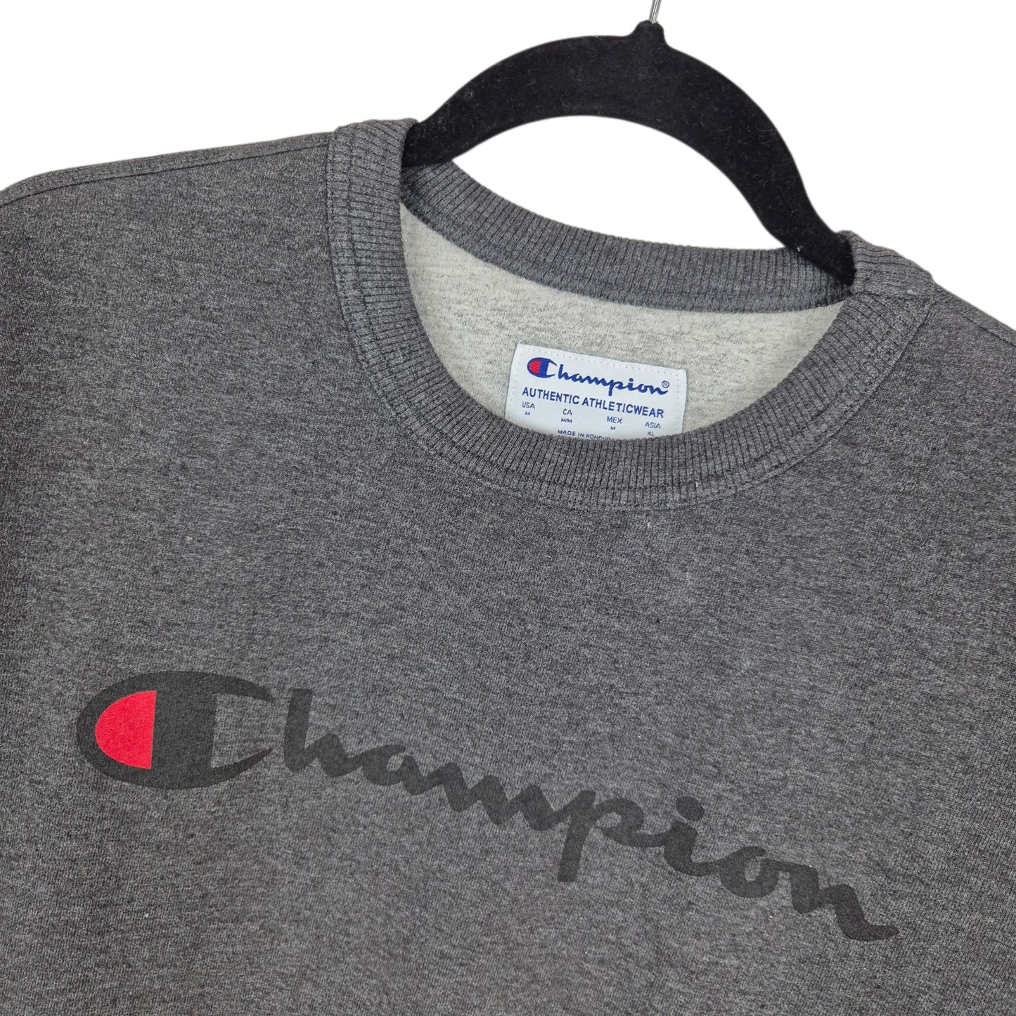 Champion Grey Crewneck Chest Script Sweater Size M