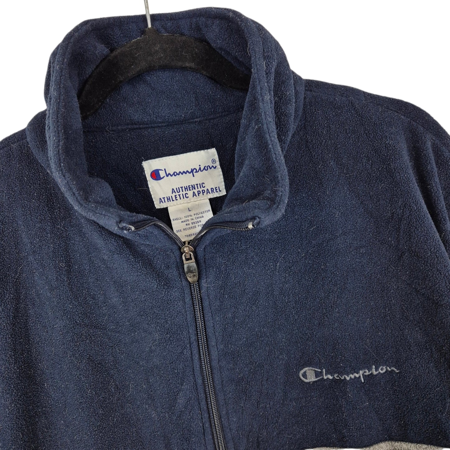 Champion Grey & Dark Blue Quarter Zip Fleece Jumper Size L