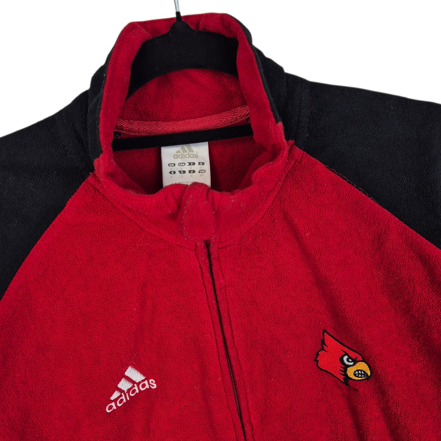 Vintage Adidas 2000's Louisville Cardinals Red & Black Fleece Zip Jumper Size S