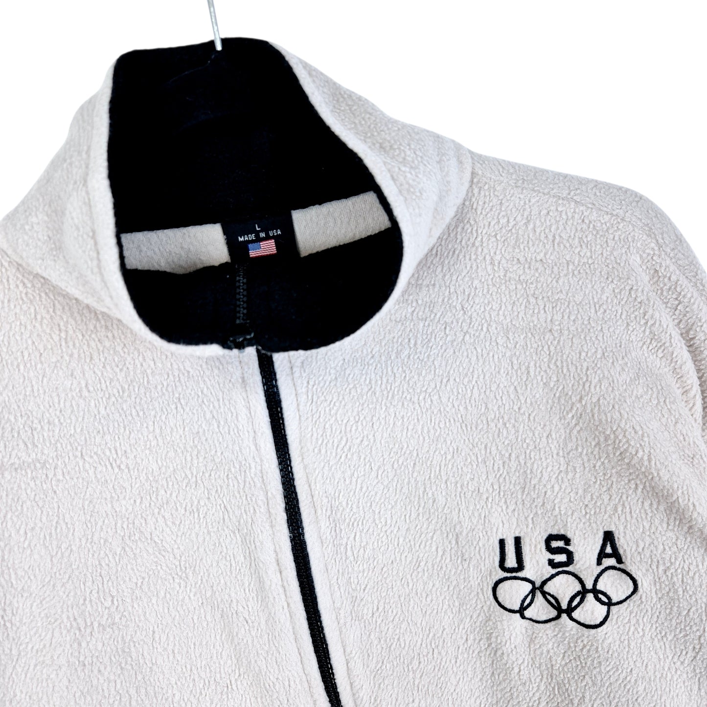 Vintage USA Olympics 80's Cream Brown Fleece Zip Jumper Size L