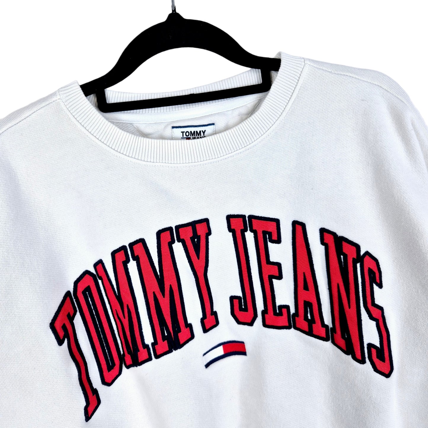 Tommy Jeans Womens White Embroidered Crewneck Sweater Size M