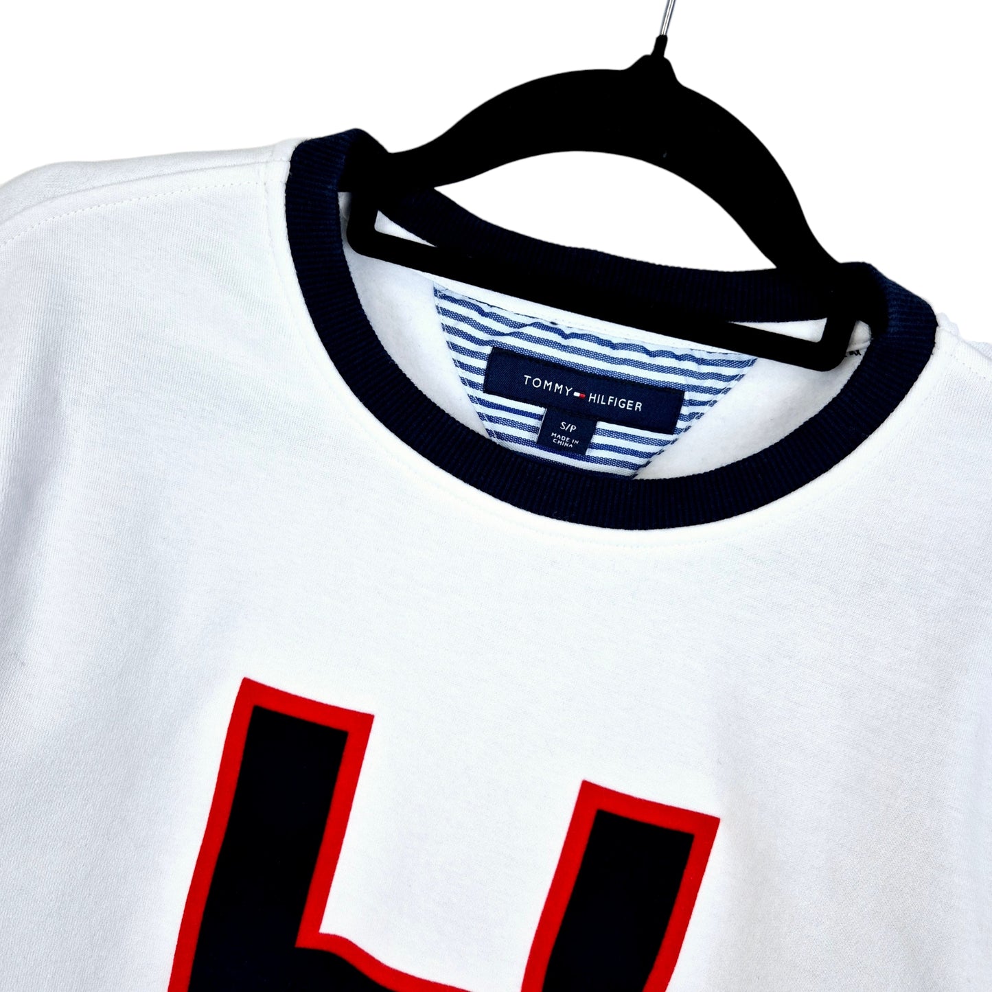 Tommy Hilfiger White & Dark Blue Crewneck Sweater Size S
