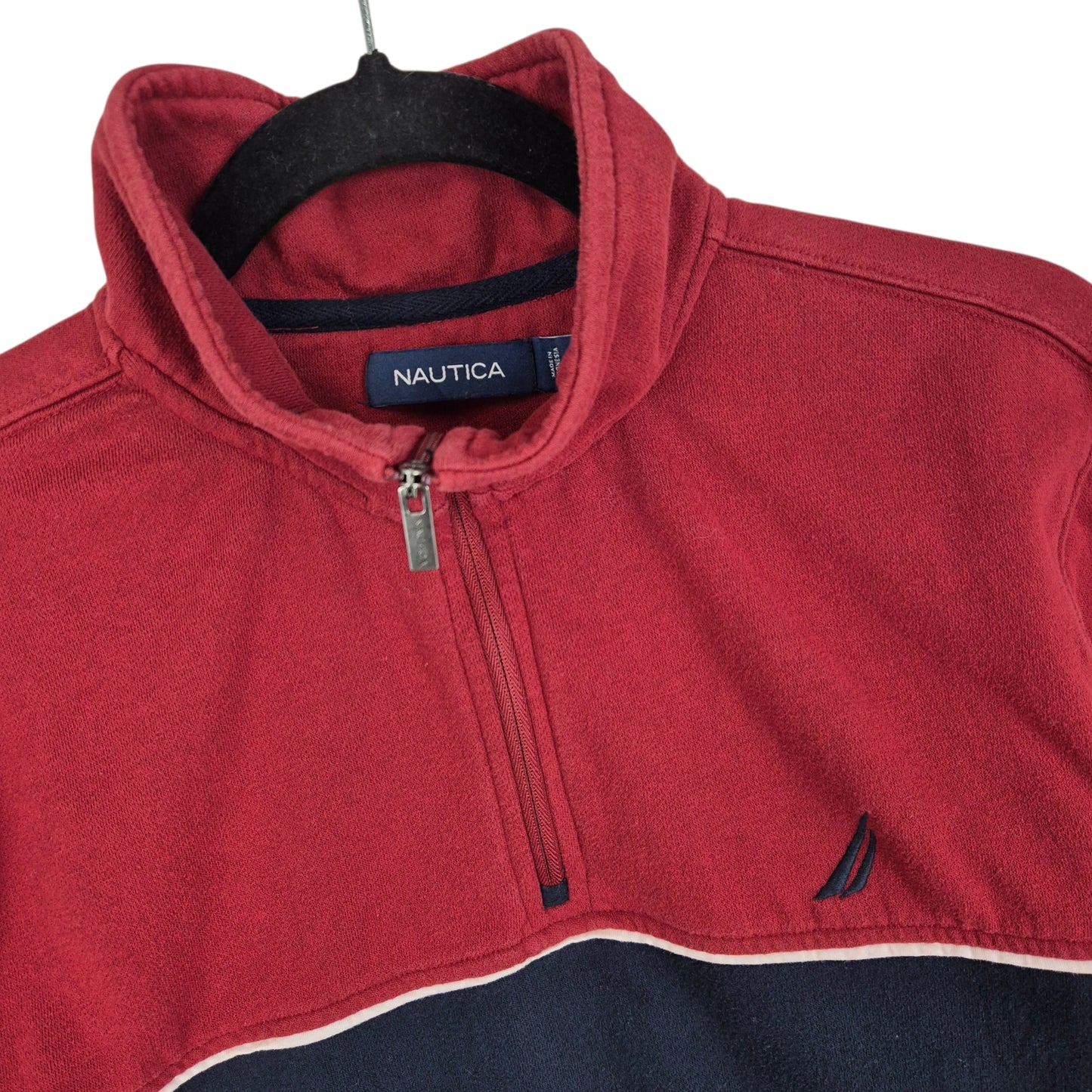 Nautica Burgundy & Dark Blue Quarter Zip Sweater Size M