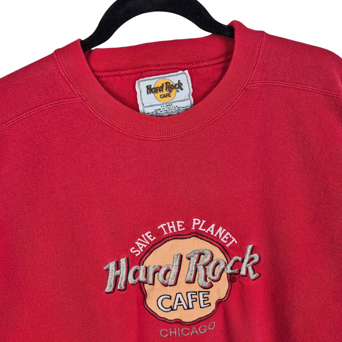 Vintage Hard Rock Cafe 90's Red USA Made Crewneck Sweater Size XL