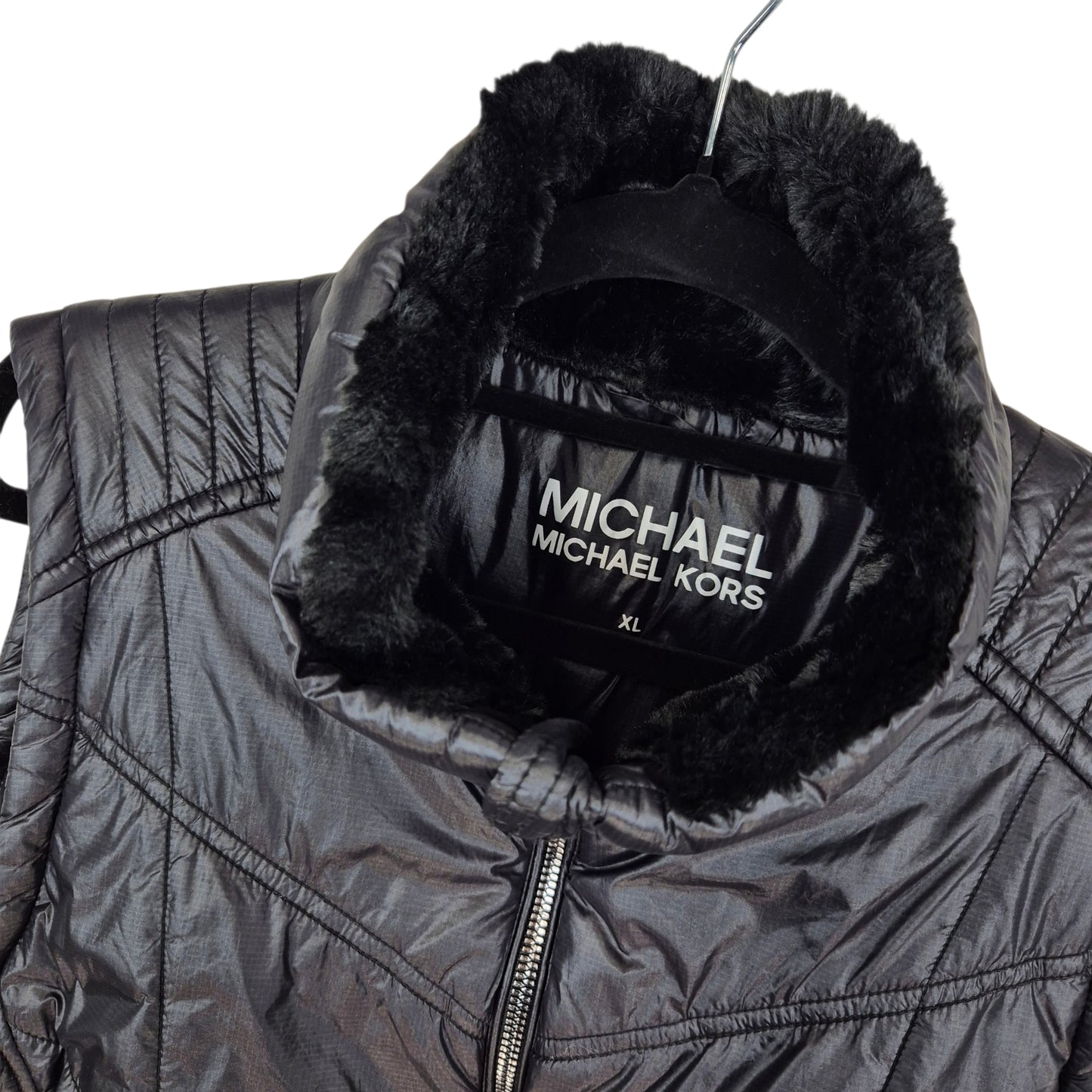 Michael Kors Womens Black Mink Fleece Padded Vest Size XL