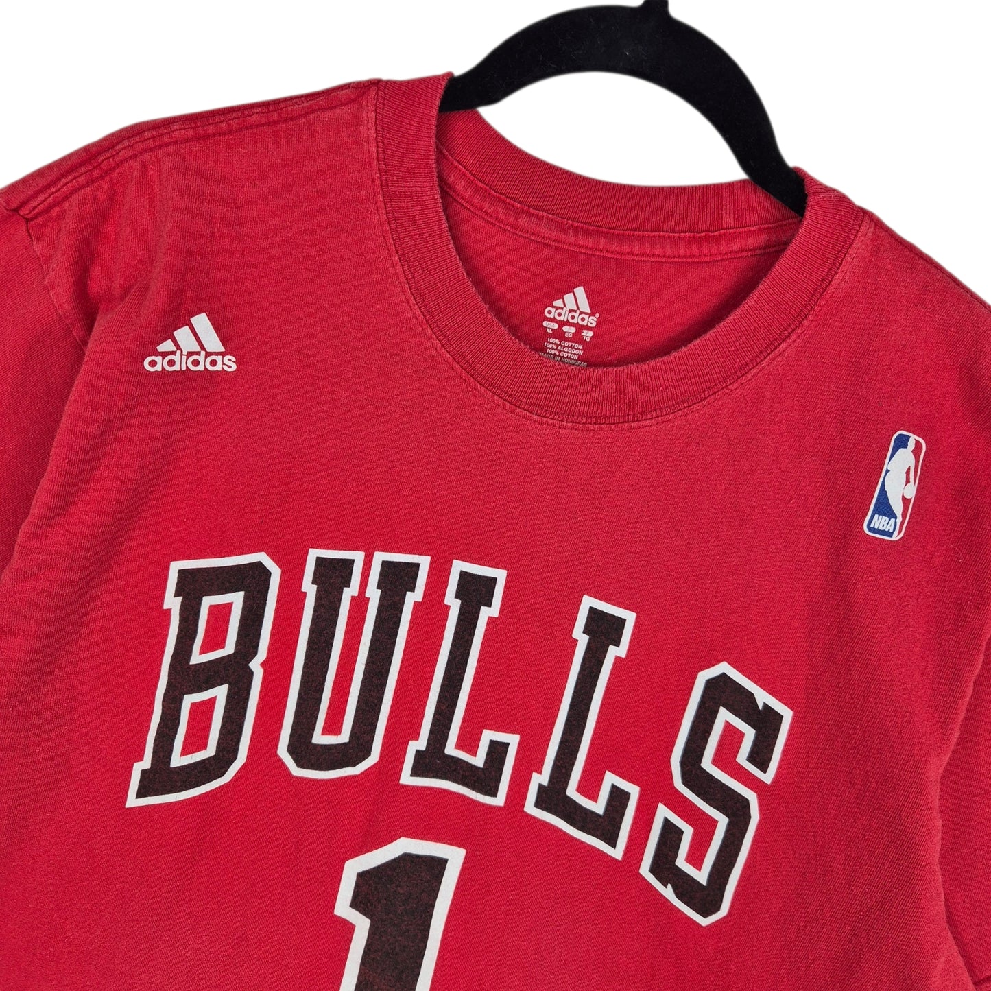 Vintage Adidas NBA Chicago Bulls Red Derrick Rose 1 Tee Shirt Size XL