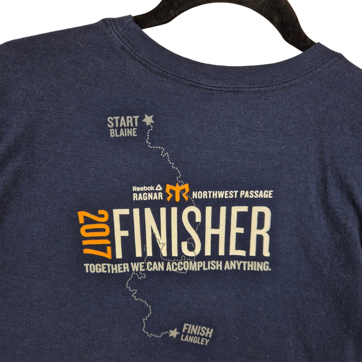 Reebok Ragnar 2017 Northwest Passage Finisher Dark Blue Tee Shirt Size L