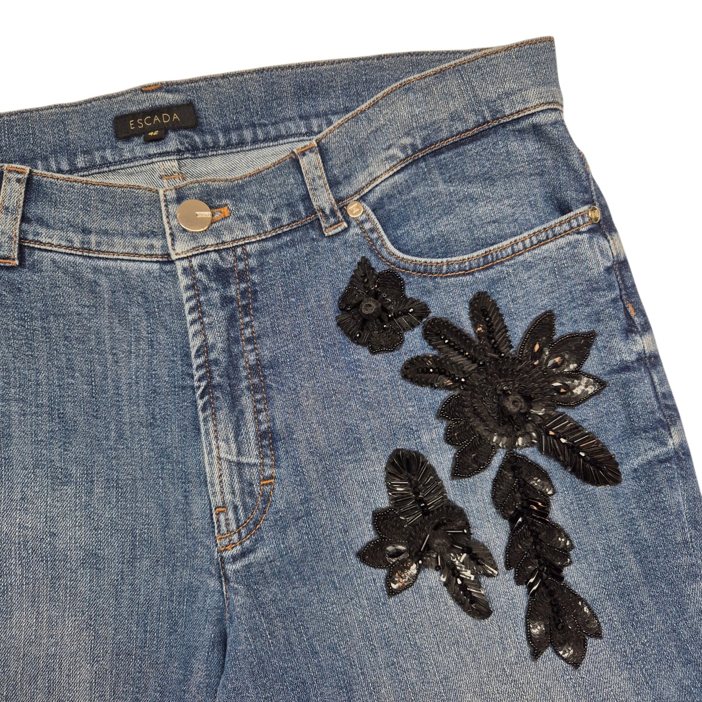 Escada Jeans Womens Blue 3D Embroidered Denim W34
