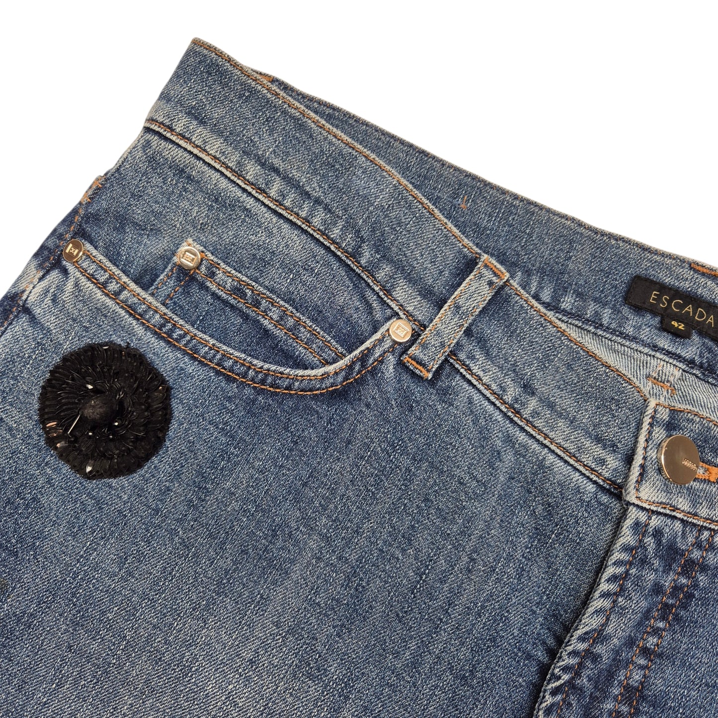 Escada Jeans Womens Blue 3D Embroidered Denim W34