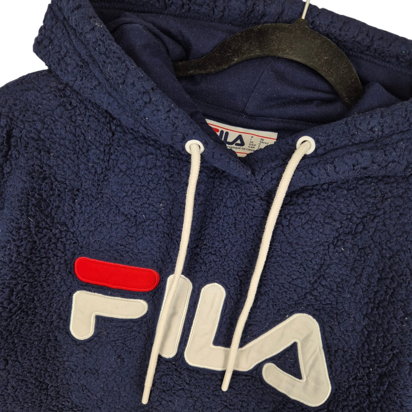 FILA Dark Blue Embroidered Fleece Hoodie Size S
